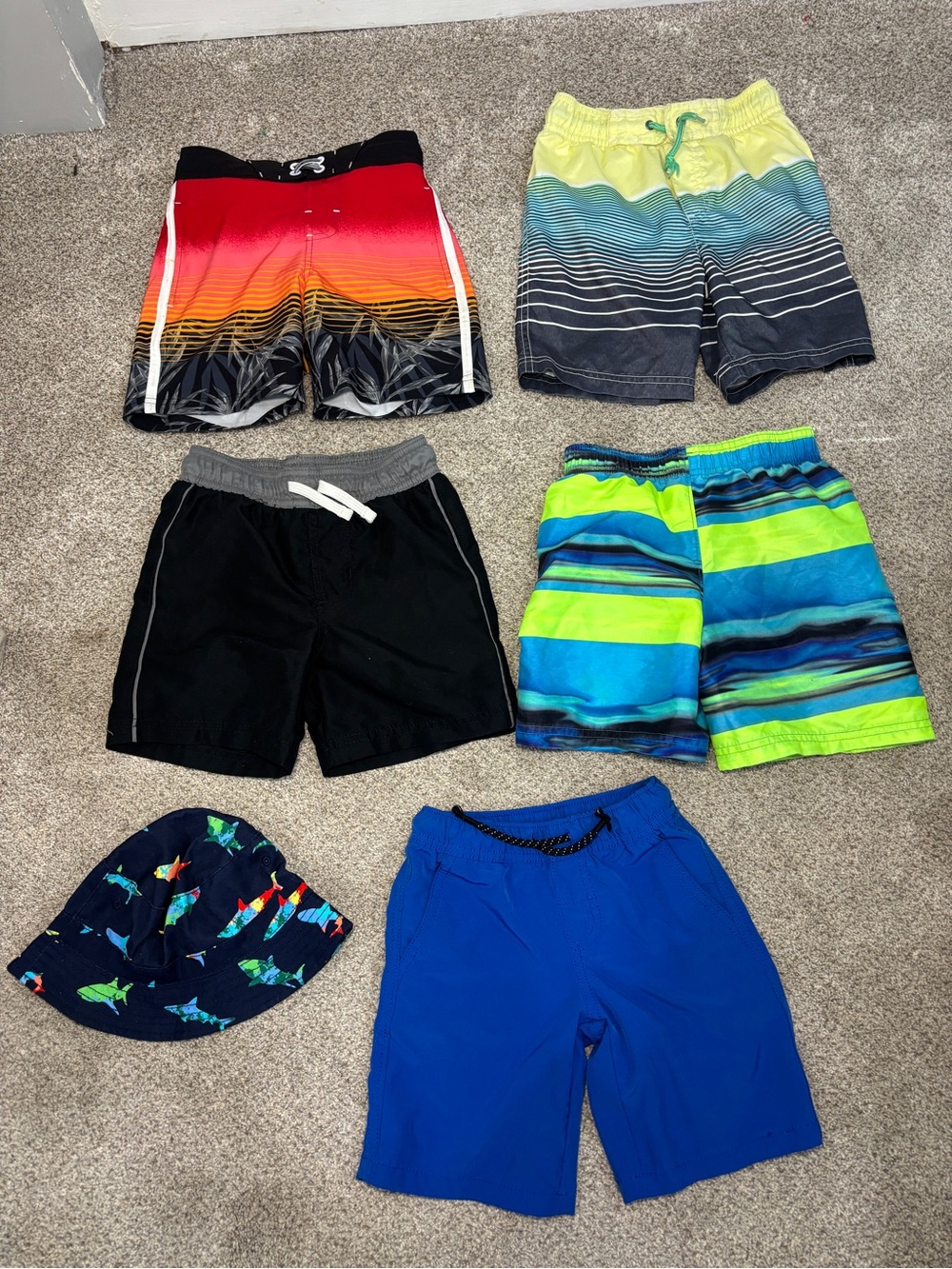 Bundle of Little Boys Mixed Swim Shorts & Bucket Hat Lot Bright Stripes & Solids